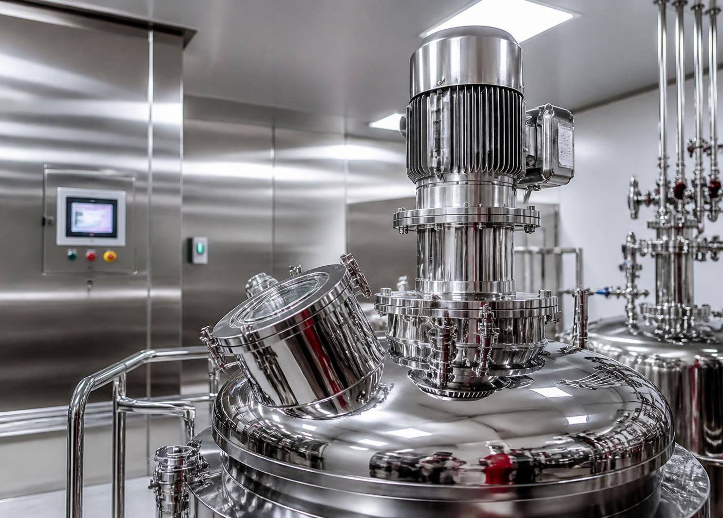 Hygienic process vessel with motor, gearbox and seal system in a stainless-steel clean room